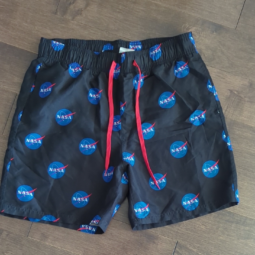 Chemistry NASA Black Swim Trunks with Red Accents